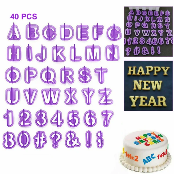 40 PCS Alphabet Number Letter Fondant Cake Decorating Set Icing Cutter Mold Mould - Image 5