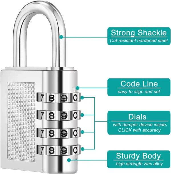 4 Digit Combination Padlock Heavy Duty Outdoor Lock Gym Travel Luggage Locker - Image 6