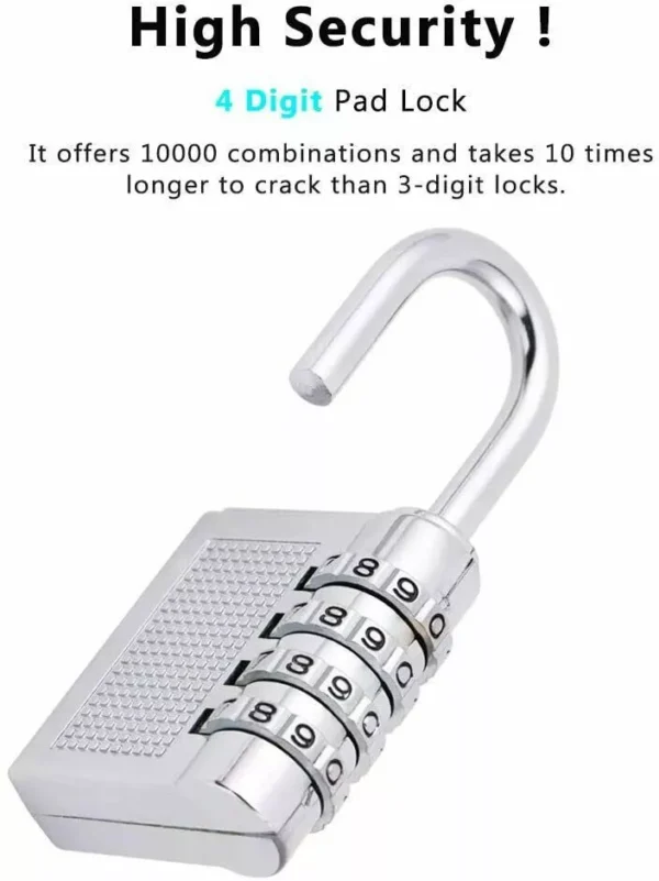 4 Digit Combination Padlock Heavy Duty Outdoor Lock Gym Travel Luggage Locker - Image 5