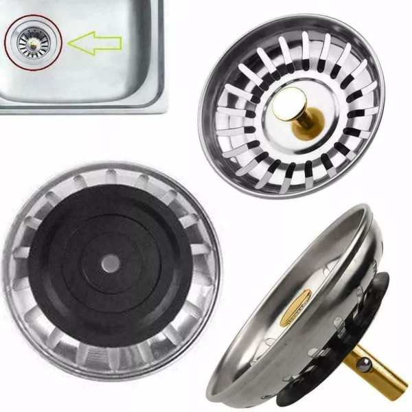 Stainless Steel Sink Strainer Plug 82mm Replacement Waste Plug for Kitchen