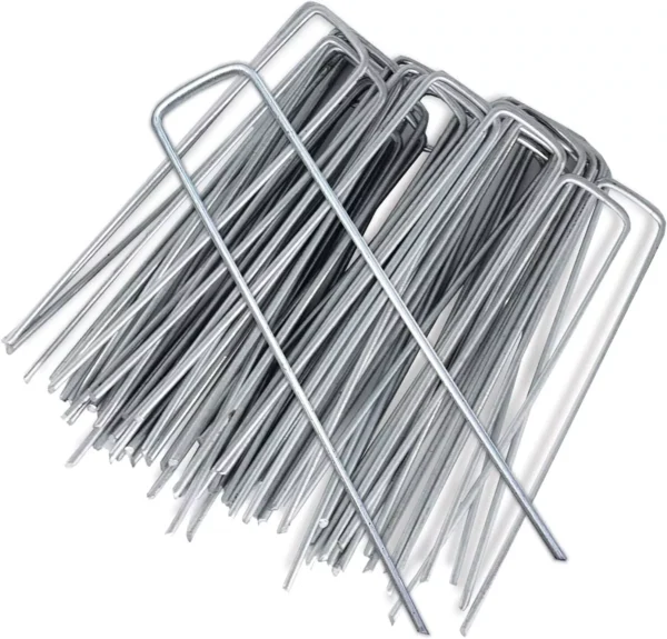 Garden Securing Pegs 50Pcs Heavy Duty Weed Mat Galvanized Steel U-Shaped Ground Pins