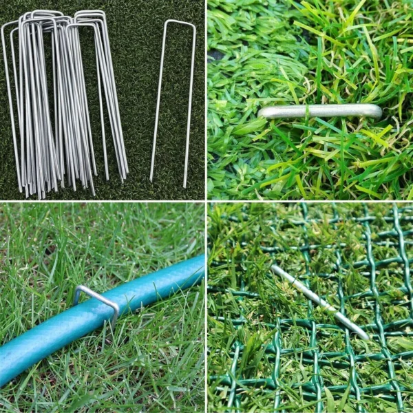 Garden Securing Pegs 50Pcs Heavy Duty Weed Mat Galvanized Steel U-Shaped Ground Pins - Image 6