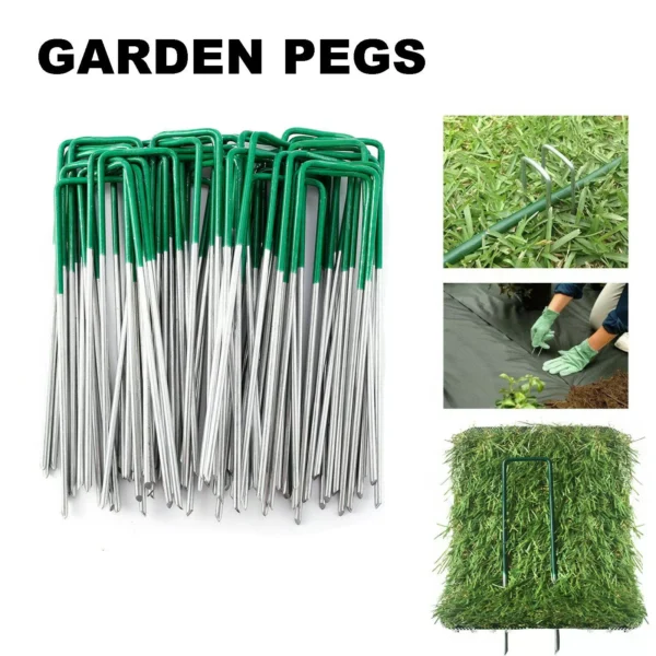Heavy Duty Metal U Shaped Turf Pin Ground Staples Garden Tent Securing Pegs