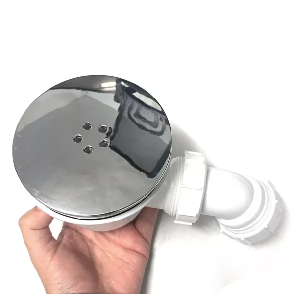 90mm Chrome Fast Flow Waste Trap with Fittings for Shower Tray Enclosure - Image 2