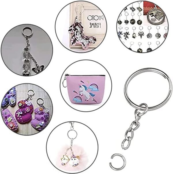 100pcs Silver Keyring Blanks Split Rings with 4 Link Chain - Image 4