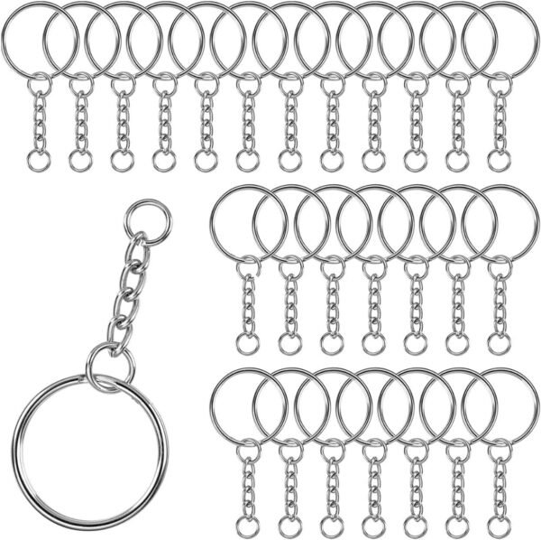 100pcs Silver Keyring Blanks Split Rings with 4 Link Chain