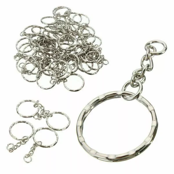 100pcs Silver Keyring Blanks Split Rings with 4 Link Chain - Image 2