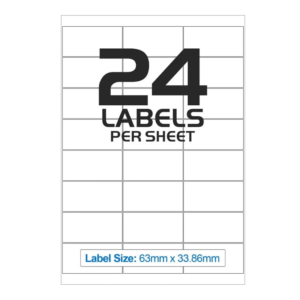 100 Sheets A4 Self-Adhesive Labels 24 Labels Per Sheet – 63.5 x 33.9mm Inkjet & Laser Printer Compatible