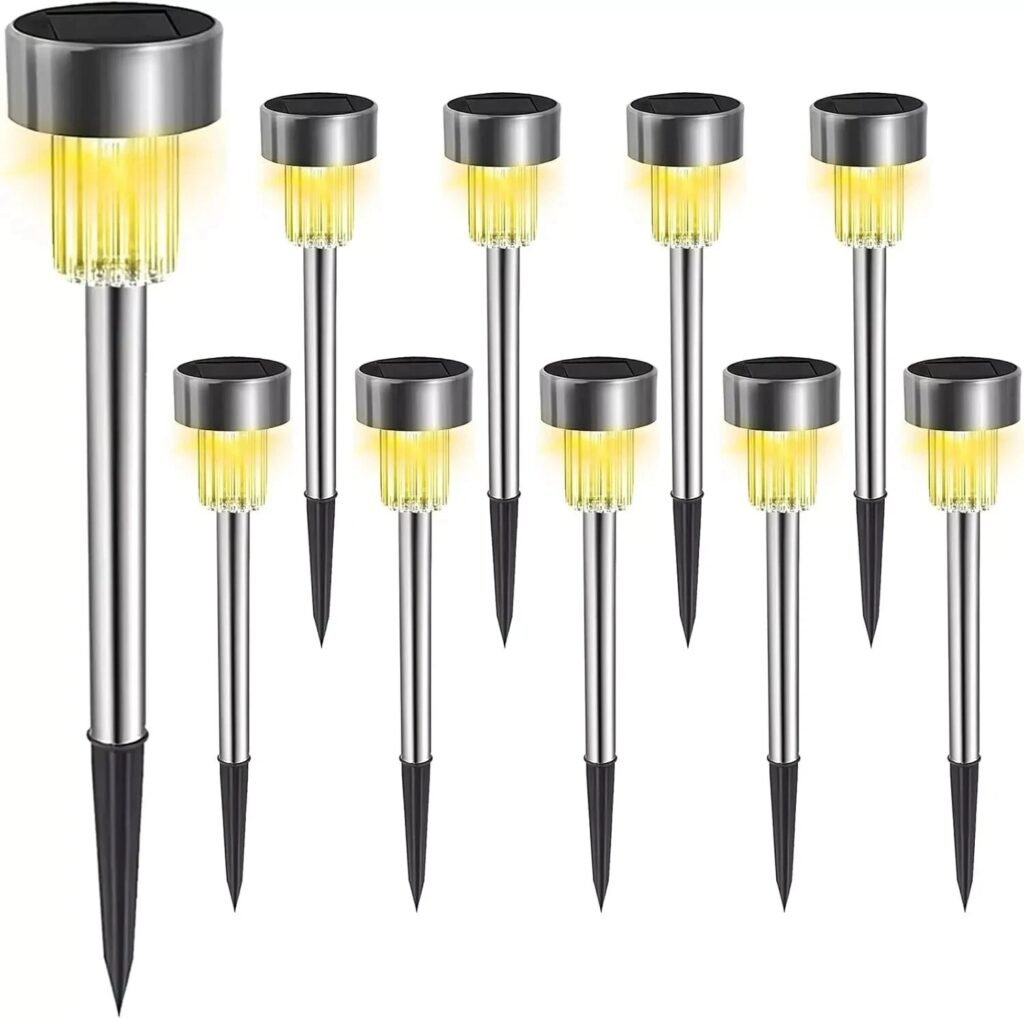 Solar Powered LED Garden Lights Warm White Stainless Steel Outdoor Path & Lawn Lights