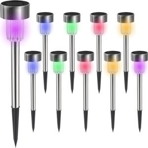 Solar Powered LED Garden Lights Multicoloured Stainless Steel Outdoor Path & Lawn Lights
