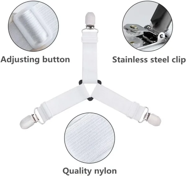 4 pcs Bed Sheet Straps Triangle Design Sheet Holders Clips Adjustable Elastic Sheet Grippers - Image 2