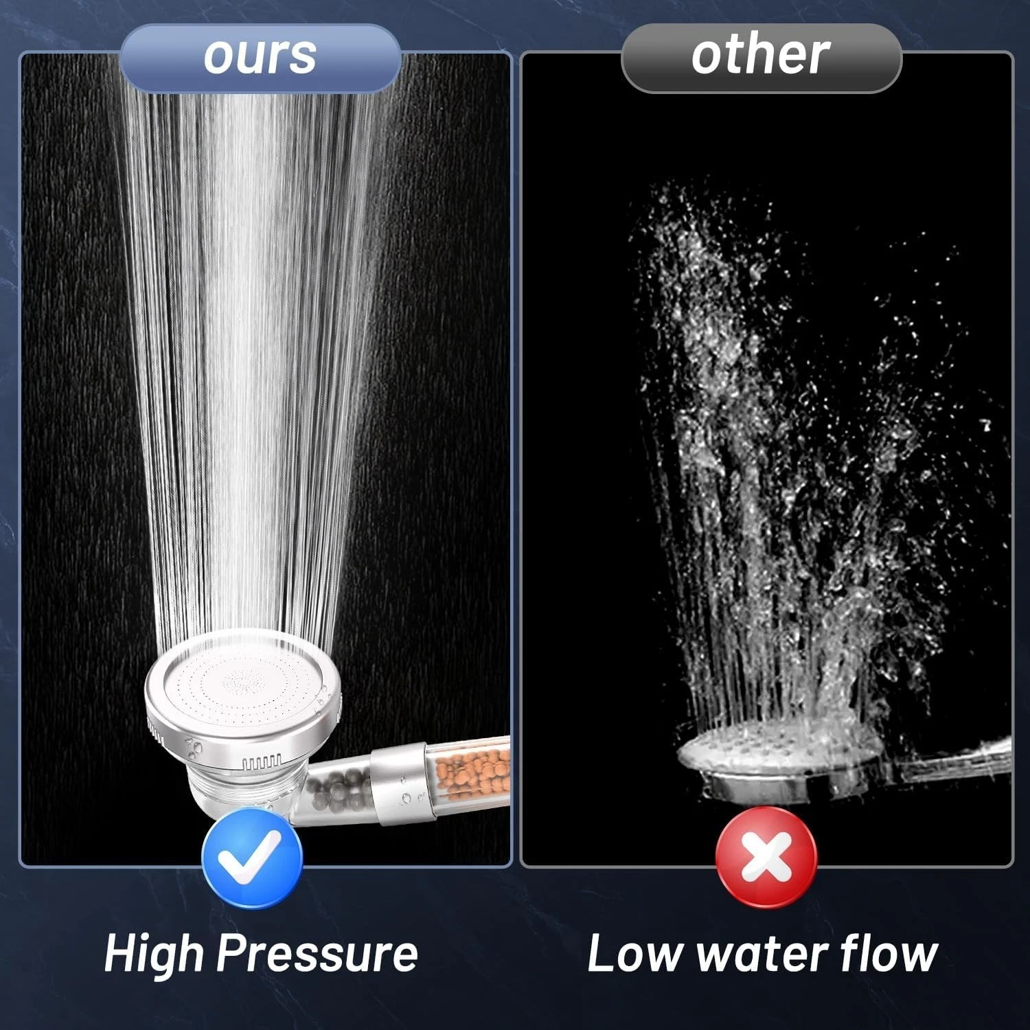 New Shower Head 3 Mode High Pressure 40% Water Saving Filters Adjustable Ionic - Image 3