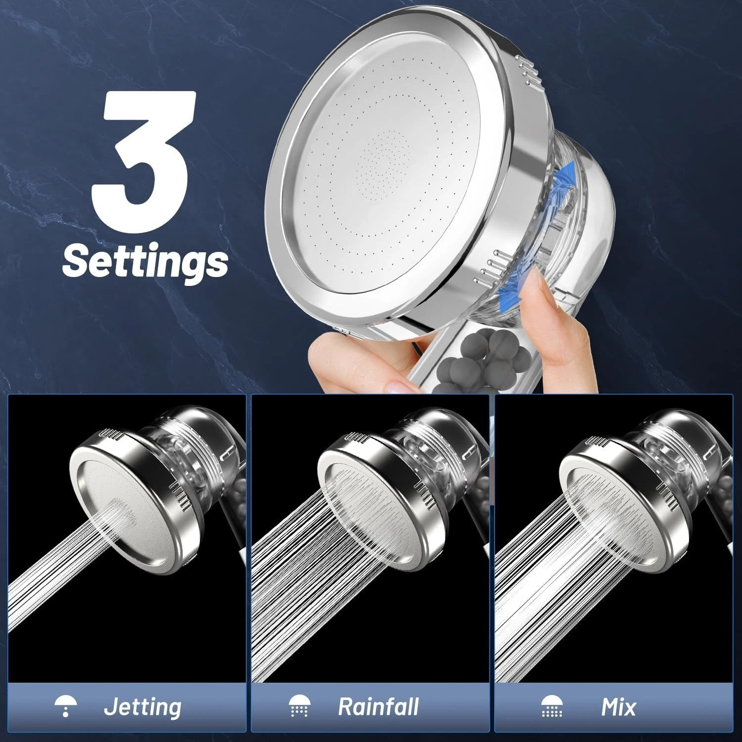 New Shower Head 3 Mode High Pressure 40% Water Saving Filters Adjustable Ionic - Image 4